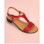 Sandale dama rosii din piele naturala cu toc mic si bareta in T S16RBOX